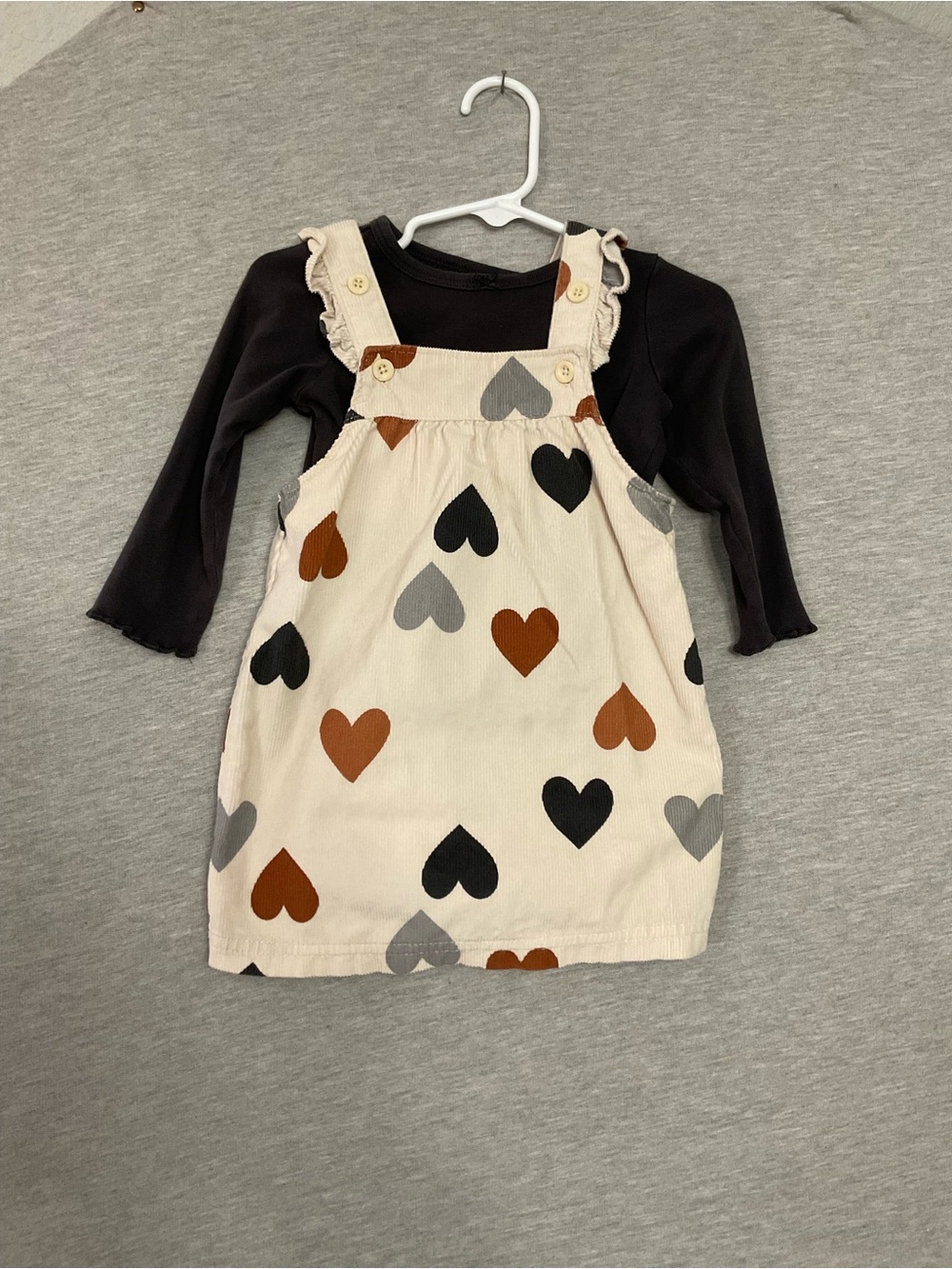 Carters Girls Heart Print Pinafore Dress with Black Long Sleeve Top